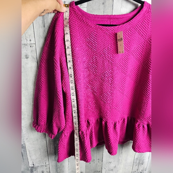 Anthropologie Maeve Hot Pink Mikayla Textured Peplum Long Sleeve Blouse M - Picture 8 of 9